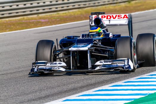 JEREZ DE LA FRONTERA, SPAIN - FEB 10: Bruno Senna of Williams F1 races on training session on February 10 , 2012, in Jerez de la Frontera , Spain
