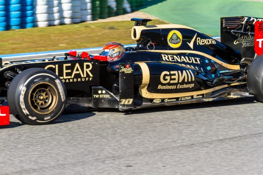 JEREZ DE LA FRONTERA, SPAIN - FEB 10: Romain Grosjean of Lotus Renault F1 races on training session on February 10 , 2012, in Jerez de la Frontera , Spain