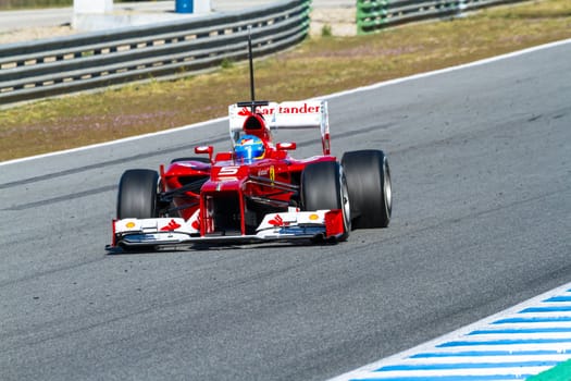 JEREZ DE LA FRONTERA, SPAIN - FEB 10: Fernando Alonso of Scuderia Ferrari F1 races on training session on February 10 , 2012, in Jerez de la Frontera , Spain