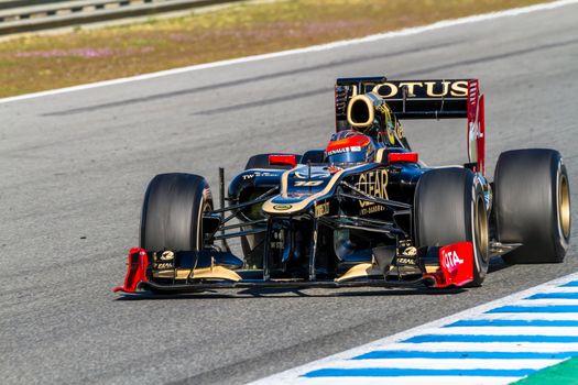 JEREZ DE LA FRONTERA, SPAIN - FEB 10: Romain Grosjean of Lotus Renault F1 races on training session on February 10 , 2012, in Jerez de la Frontera , Spain