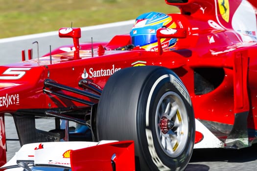 JEREZ DE LA FRONTERA, SPAIN - FEB 10: Fernando Alonso of Scuderia Ferrari F1 races on training session on February 10 , 2012, in Jerez de la Frontera , Spain