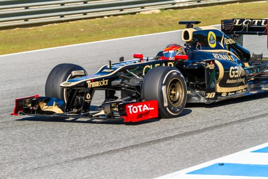 JEREZ DE LA FRONTERA, SPAIN - FEB 10: Romain Grosjean of Lotus Renault F1 races on training session on February 10 , 2012, in Jerez de la Frontera , Spain