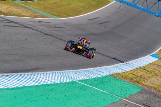 JEREZ DE LA FRONTERA, SPAIN - FEB 10: Sebastian Vettel of Red Bull F1 races on training session on February 10 , 2012, in Jerez de la Frontera , Spain