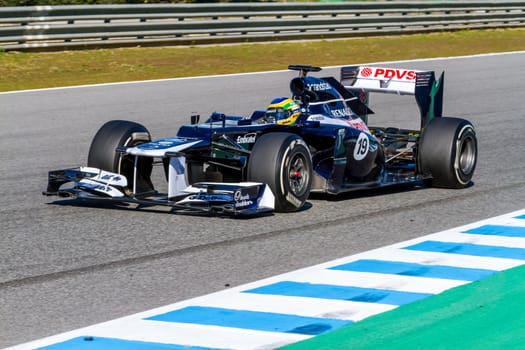 JEREZ DE LA FRONTERA, SPAIN - FEB 10: Bruno Senna of Williams F1 races on training session on February 10 , 2012, in Jerez de la Frontera , Spain