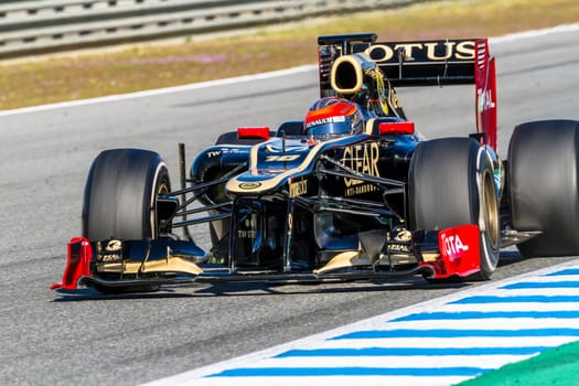 JEREZ DE LA FRONTERA, SPAIN - FEB 10: Romain Grosjean of Lotus Renault F1 races on training session on February 10 , 2012, in Jerez de la Frontera , Spain