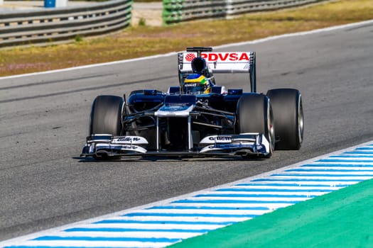 JEREZ DE LA FRONTERA, SPAIN - FEB 10: Bruno Senna of Williams F1 races on training session on February 10 , 2012, in Jerez de la Frontera , Spain