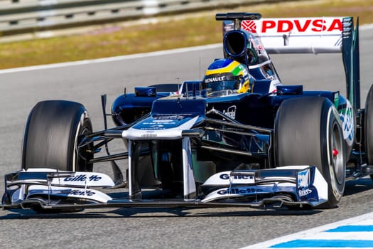 JEREZ DE LA FRONTERA, SPAIN - FEB 10: Bruno Senna of Williams F1 races on training session on February 10 , 2012, in Jerez de la Frontera , Spain