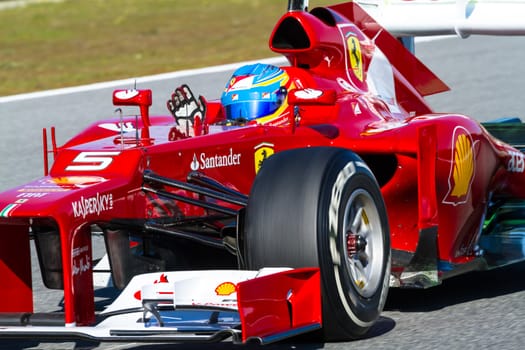 JEREZ DE LA FRONTERA, SPAIN - FEB 10: Fernando Alonso of Scuderia Ferrari F1 races on training session on February 10 , 2012, in Jerez de la Frontera , Spain