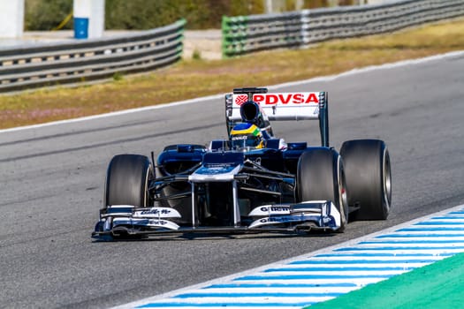 JEREZ DE LA FRONTERA, SPAIN - FEB 10: Bruno Senna of Williams F1 races on training session on February 10 , 2012, in Jerez de la Frontera , Spain