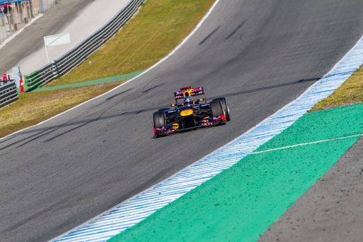 JEREZ DE LA FRONTERA, SPAIN - FEB 10: Sebastian Vettel of Red Bull F1 races on training session on February 10 , 2012, in Jerez de la Frontera , Spain