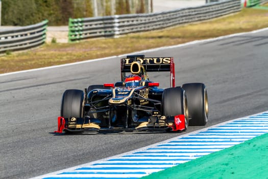 JEREZ DE LA FRONTERA, SPAIN - FEB 10: Romain Grosjean of Lotus Renault F1 races on training session on February 10 , 2012, in Jerez de la Frontera , Spain