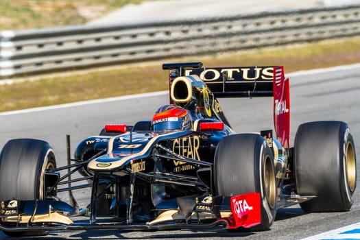JEREZ DE LA FRONTERA, SPAIN - FEB 10: Romain Grosjean of Lotus Renault F1 races on training session on February 10 , 2012, in Jerez de la Frontera , Spain