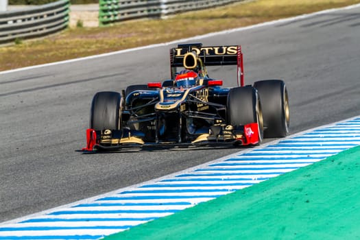 JEREZ DE LA FRONTERA, SPAIN - FEB 10: Romain Grosjean of Lotus Renault F1 races on training session on February 10 , 2012, in Jerez de la Frontera , Spain