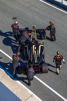 JEREZ DE LA FRONTERA, SPAIN - FEB 10: Romain Grosjean of Lotus Renault F1 entering to the pit on training session on February 10 , 2012, in Jerez de la Frontera , Spain