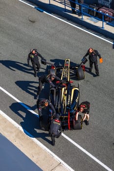JEREZ DE LA FRONTERA, SPAIN - FEB 10: Romain Grosjean of Lotus Renault F1 entering to the pit on training session on February 10 , 2012, in Jerez de la Frontera , Spain