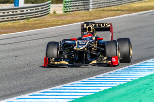 JEREZ DE LA FRONTERA, SPAIN - FEB 10: Romain Grosjean of Lotus Renault F1 races on training session on February 10 , 2012, in Jerez de la Frontera , Spain