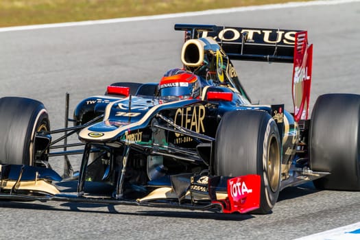 JEREZ DE LA FRONTERA, SPAIN - FEB 10: Romain Grosjean of Lotus Renault F1 races on training session on February 10 , 2012, in Jerez de la Frontera , Spain