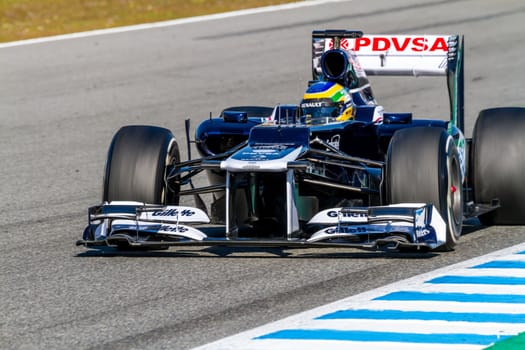 JEREZ DE LA FRONTERA, SPAIN - FEB 10: Bruno Senna of Williams F1 races on training session on February 10 , 2012, in Jerez de la Frontera , Spain