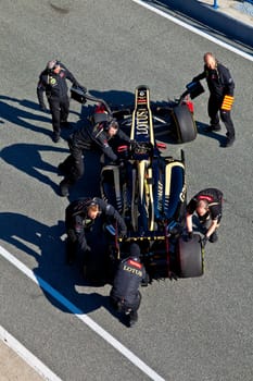 JEREZ DE LA FRONTERA, SPAIN - FEB 10: Romain Grosjean of Lotus Renault F1 entering to the pit on training session on February 10 , 2012, in Jerez de la Frontera , Spain