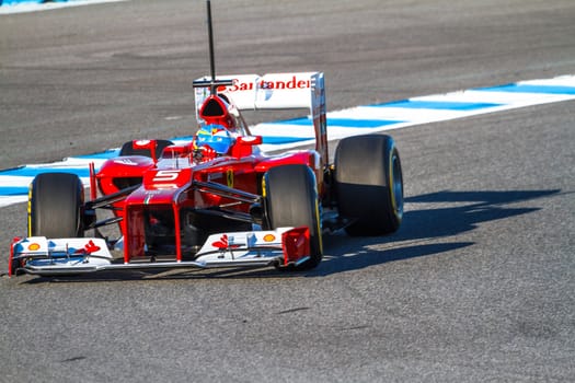 JEREZ DE LA FRONTERA, SPAIN - FEB 10: Fernando Alonso of Scuderia Ferrari F1 races on training session on February 10 , 2012, in Jerez de la Frontera , Spain