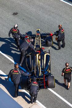 JEREZ DE LA FRONTERA, SPAIN - FEB 10: Romain Grosjean of Lotus Renault F1 entering to the pit on training session on February 10 , 2012, in Jerez de la Frontera , Spain