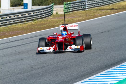 JEREZ DE LA FRONTERA, SPAIN - FEB 10: Fernando Alonso of Scuderia Ferrari F1 races on training session on February 10 , 2012, in Jerez de la Frontera , Spain