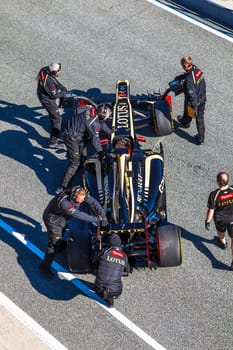 JEREZ DE LA FRONTERA, SPAIN - FEB 10: Romain Grosjean of Lotus Renault F1 entering to the pit on training session on February 10 , 2012, in Jerez de la Frontera , Spain