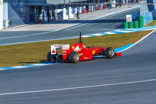 JEREZ DE LA FRONTERA, SPAIN - FEB 10: Fernando Alonso of Scuderia Ferrari F1 races on training session on February 10 , 2012, in Jerez de la Frontera , Spain