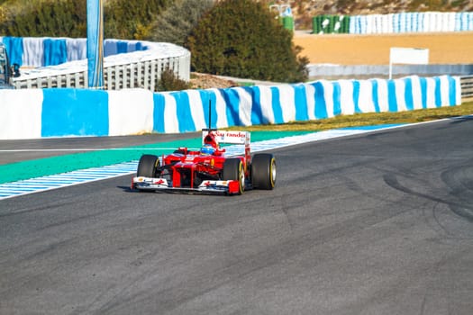 JEREZ DE LA FRONTERA, SPAIN - FEB 10: Fernando Alonso of Scuderia Ferrari F1 races on training session on February 10 , 2012, in Jerez de la Frontera , Spain