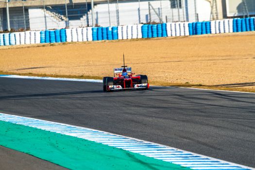JEREZ DE LA FRONTERA, SPAIN - FEB 10: Fernando Alonso of Scuderia Ferrari F1 races on training session on February 10 , 2012, in Jerez de la Frontera , Spain