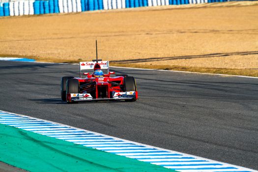JEREZ DE LA FRONTERA, SPAIN - FEB 10: Fernando Alonso of Scuderia Ferrari F1 races on training session on February 10 , 2012, in Jerez de la Frontera , Spain