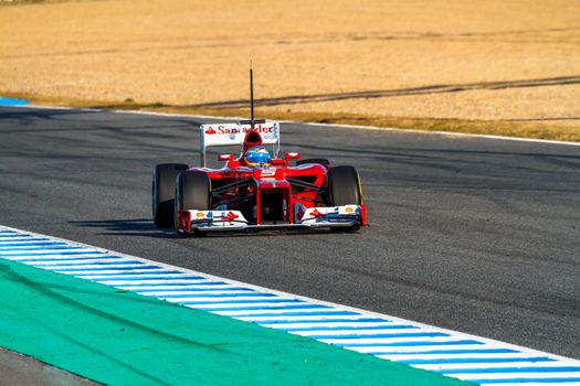 JEREZ DE LA FRONTERA, SPAIN - FEB 10: Fernando Alonso of Scuderia Ferrari F1 races on training session on February 10 , 2012, in Jerez de la Frontera , Spain