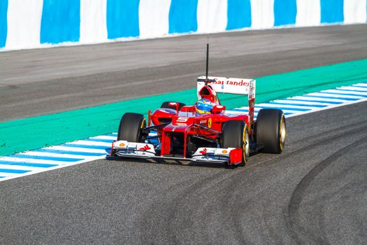 JEREZ DE LA FRONTERA, SPAIN - FEB 10: Fernando Alonso of Scuderia Ferrari F1 races on training session on February 10 , 2012, in Jerez de la Frontera , Spain