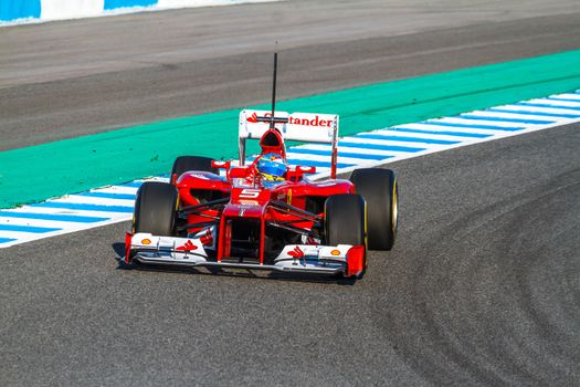JEREZ DE LA FRONTERA, SPAIN - FEB 10: Fernando Alonso of Scuderia Ferrari F1 races on training session on February 10 , 2012, in Jerez de la Frontera , Spain