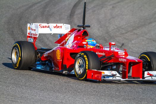JEREZ DE LA FRONTERA, SPAIN - FEB 10: Fernando Alonso of Scuderia Ferrari F1 races on training session on February 10 , 2012, in Jerez de la Frontera , Spain