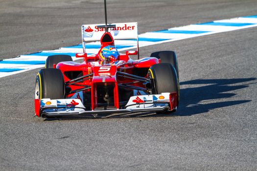 JEREZ DE LA FRONTERA, SPAIN - FEB 10: Fernando Alonso of Scuderia Ferrari F1 races on training session on February 10 , 2012, in Jerez de la Frontera , Spain