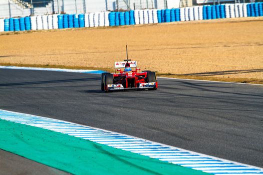 JEREZ DE LA FRONTERA, SPAIN - FEB 10: Fernando Alonso of Scuderia Ferrari F1 races on training session on February 10 , 2012, in Jerez de la Frontera , Spain