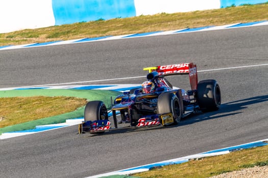 JEREZ DE LA FRONTERA, SPAIN - FEB 10: Jean Eric Vergne of Toro Rosso F1 races on training session on February 10 , 2012, in Jerez de la Frontera , Spain