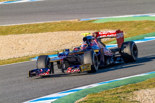 JEREZ DE LA FRONTERA, SPAIN - FEB 10: Jean Eric Vergne of Toro Rosso F1 races on training session on February 10 , 2012, in Jerez de la Frontera , Spain