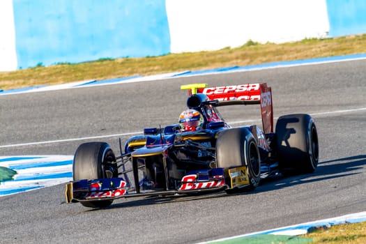 JEREZ DE LA FRONTERA, SPAIN - FEB 10: Jean Eric Vergne of Toro Rosso F1 races on training session on February 10 , 2012, in Jerez de la Frontera , Spain