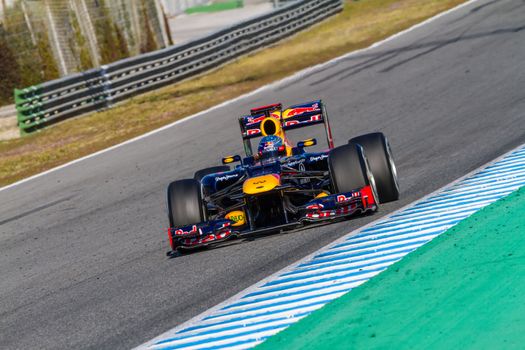 JEREZ DE LA FRONTERA, SPAIN - FEB 10: Sebastian Vettel of Red Bull F1 races on training session on February 10 , 2012, in Jerez de la Frontera , Spain