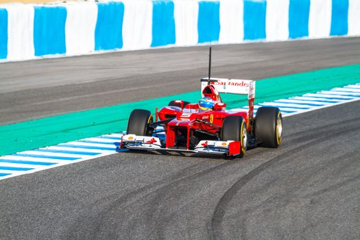 JEREZ DE LA FRONTERA, SPAIN - FEB 10: Fernando Alonso of Scuderia Ferrari F1 races on training session on February 10 , 2012, in Jerez de la Frontera , Spain