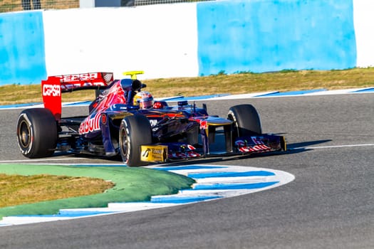 JEREZ DE LA FRONTERA, SPAIN - FEB 10: Jean Eric Vergne of Toro Rosso F1 races on training session on February 10 , 2012, in Jerez de la Frontera , Spain