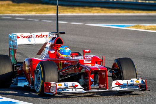 JEREZ DE LA FRONTERA, SPAIN - FEB 10: Fernando Alonso of Scuderia Ferrari F1 races on training session on February 10 , 2012, in Jerez de la Frontera , Spain
