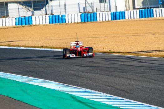 JEREZ DE LA FRONTERA, SPAIN - FEB 10: Fernando Alonso of Scuderia Ferrari F1 races on training session on February 10 , 2012, in Jerez de la Frontera , Spain