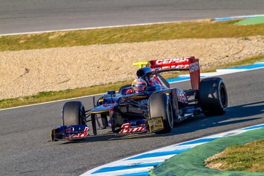 JEREZ DE LA FRONTERA, SPAIN - FEB 10: Jean Eric Vergne of Toro Rosso F1 races on training session on February 10 , 2012, in Jerez de la Frontera , Spain