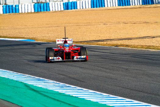 JEREZ DE LA FRONTERA, SPAIN - FEB 10: Fernando Alonso of Scuderia Ferrari F1 races on training session on February 10 , 2012, in Jerez de la Frontera , Spain