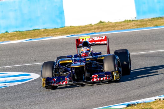 JEREZ DE LA FRONTERA, SPAIN - FEB 10: Jean Eric Vergne of Toro Rosso F1 races on training session on February 10 , 2012, in Jerez de la Frontera , Spain