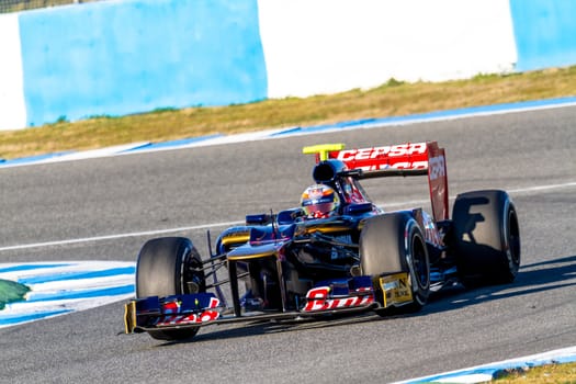 JEREZ DE LA FRONTERA, SPAIN - FEB 10: Jean Eric Vergne of Toro Rosso F1 races on training session on February 10 , 2012, in Jerez de la Frontera , Spain