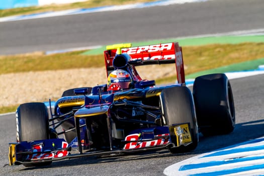 JEREZ DE LA FRONTERA, SPAIN - FEB 10: Jean Eric Vergne of Toro Rosso F1 races on training session on February 10 , 2012, in Jerez de la Frontera , Spain